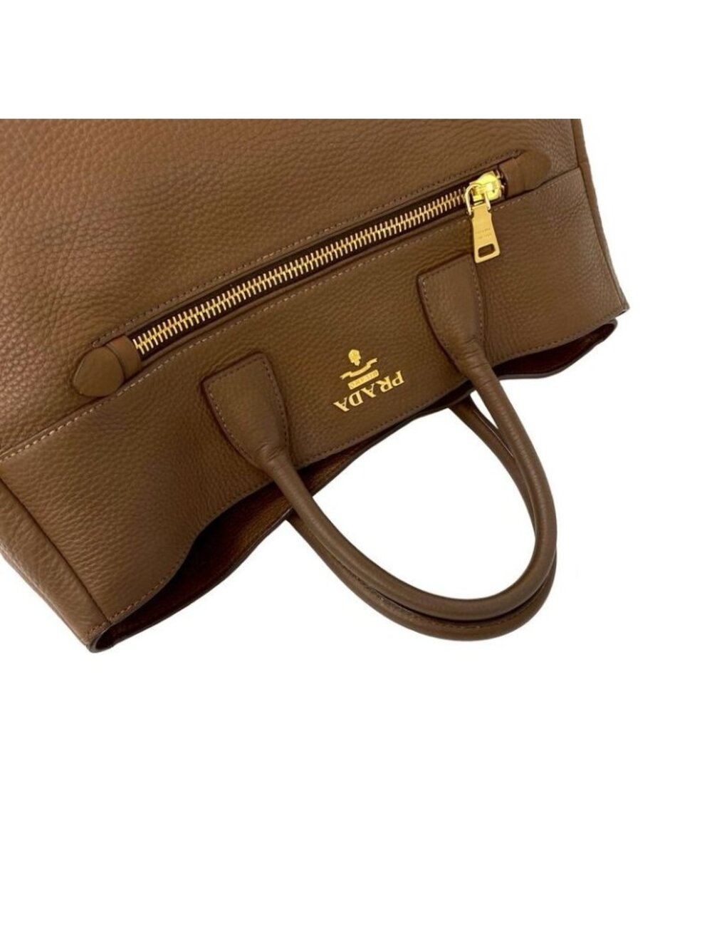 Prada Logo Vitello Daino Leather Tote Business A4 Brown - Picture 4 of 10